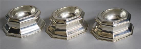 A set of three Victorian silver trencher salts, makers Angel & Savory, 1891, 4oz.